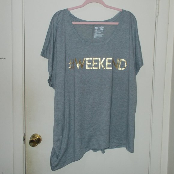 Terra & Sky Tops - Terra & Sky Graphic Tee Gray Size 2X